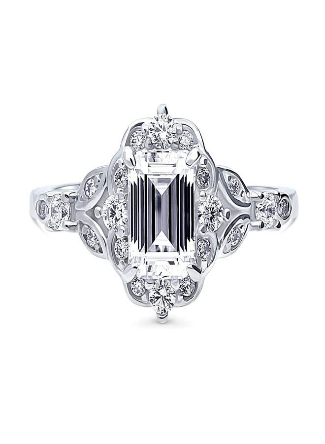BERRICLE Sterling Silver Halo Wedding Engagement Rings Step Emerald Cut Cubic Zirconia CZ Vintage Inspired Art Deco Ring for Women, Rhodium Plated Size 8.5 - Image 2