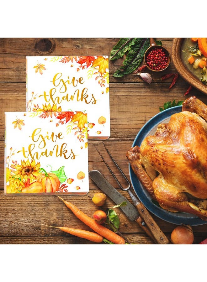 Meanplan 100 Pieces Thanksgiving Napkins Disposable Dinner Napkins Fall Give Thanks Napkins Leaf Pumpkin Sunflower Fall Napkins Cocktail Dessert Napkins for Party Supplies Table Decor, 5 x 5 Inches - Image 5