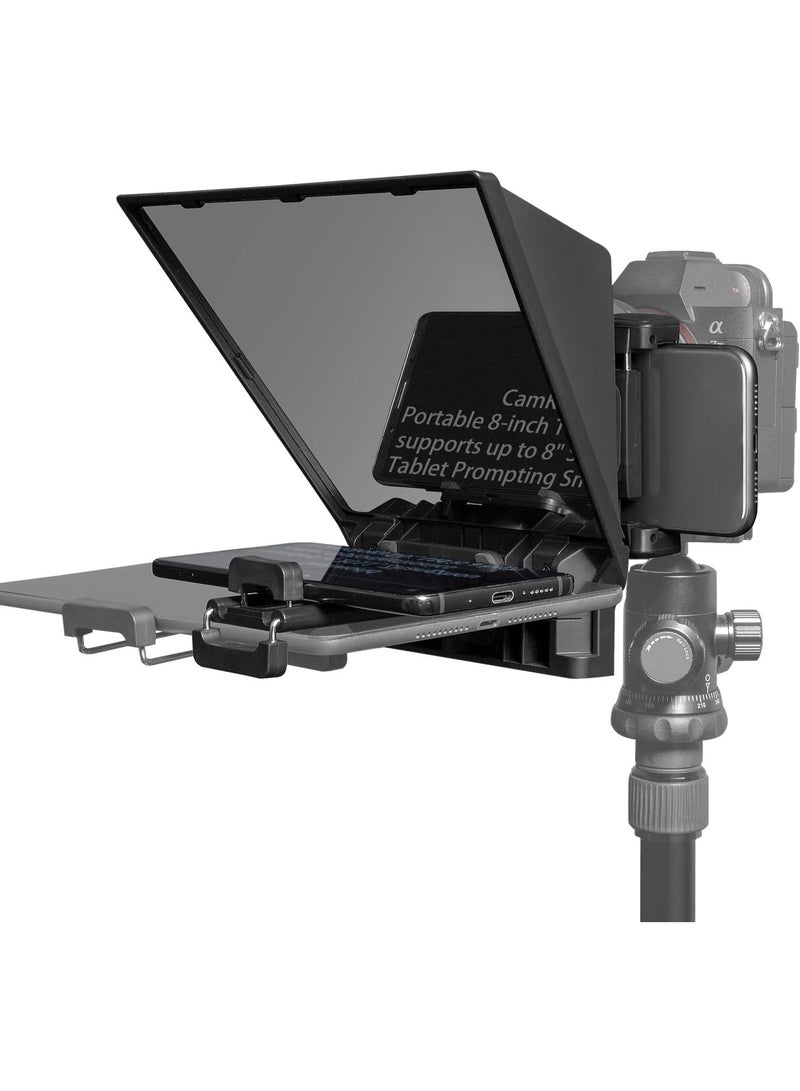 FEELWORLD TP2A Portable 8" Teleprompter for Smartphone, Tablet & DSLR/MILC Camera – 70/30 Beamsplitter Glass, 8 Lens Adapter Rings (49-77mm), Bluetooth Remote & App Control, Dual Cold Shoe Mounts, For Vlogging, Live Broadcast & Video Presentations - Image 1