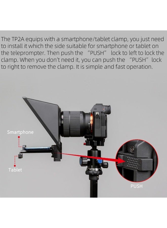 FEELWORLD TP2A Portable 8" Teleprompter for Smartphone, Tablet & DSLR/MILC Camera – 70/30 Beamsplitter Glass, 8 Lens Adapter Rings (49-77mm), Bluetooth Remote & App Control, Dual Cold Shoe Mounts, For Vlogging, Live Broadcast & Video Presentations - Image 2