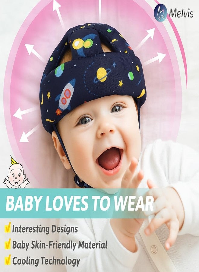 MELVIS Baby Safety Helmet for Crawling & Walking | Soft Cushion Head Protector Helmet for Toddlers 6 Months-2 Years | Adjustable Infant Head Guard - Multi Printed Dark Blue - Image 3