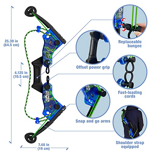 Zing HyperStrike Dominator Bow Pack - 1 Blue Dominator Bow, 4 Blue Zonic Whistle Arrows, 1 Set of Bungee Replacement and 1 Shoulder Strap - Great for Long Range Outdoor Play, for Ages 14 and Up - Image 5