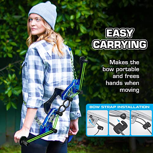 Zing HyperStrike Dominator Bow Pack - 1 Blue Dominator Bow, 4 Blue Zonic Whistle Arrows, 1 Set of Bungee Replacement and 1 Shoulder Strap - Great for Long Range Outdoor Play, for Ages 14 and Up - Image 4