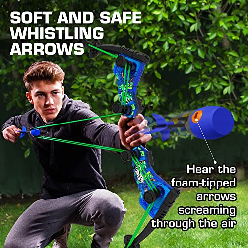 Zing HyperStrike Dominator Bow Pack - 1 Blue Dominator Bow, 4 Blue Zonic Whistle Arrows, 1 Set of Bungee Replacement and 1 Shoulder Strap - Great for Long Range Outdoor Play, for Ages 14 and Up - Image 3