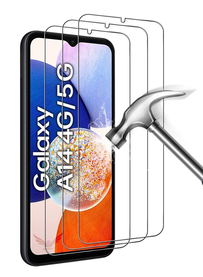 BORTONY Galaxy A14 Screen Protector Film Easy Bubble Free Installation HD Clarity Anti Scratch Full Coverage Tempered Glass for Samsung Galaxy A14 4G/5G 3 Pack - Image 1