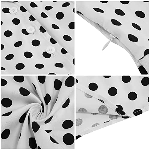 ODIZLI 1950s Dresses for Women 50s Style Polka Dot Audrey Hepburn Vintage 1940s Rockabilly Retro Short Sleeve Summer A Line Swing Dress Midi Skater Dress Cocktail Party Evening Prom Gown White Polka Dot S - Image 4