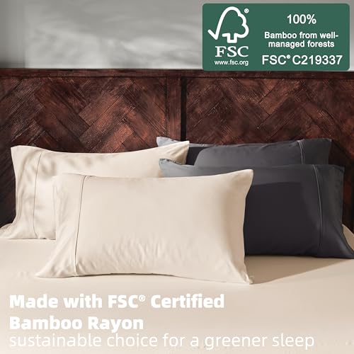 GOKOTTA King Size Sheets Set 4 Pcs,100% Rayon Derived from Bamboo,Cooling Sheets King Size for Hot Sleepers,16 Inch Deep Pocket King Sheets with Elastic Corner Straps, Silky Soft & Breathable - Beige - Image 2