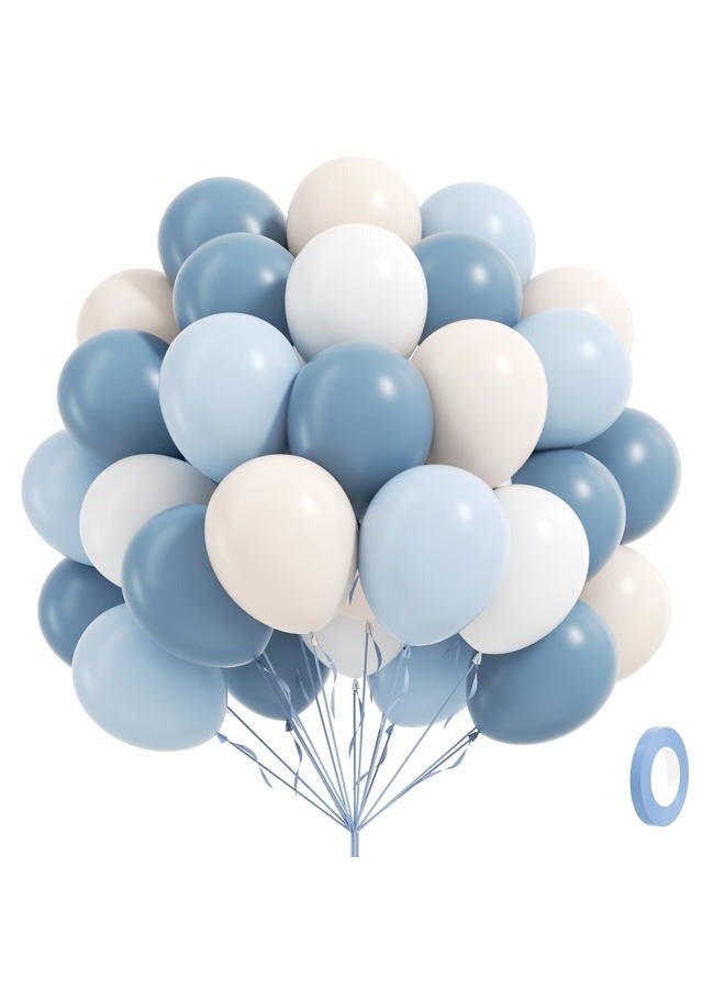 Leraqertra 60pcs Dusty Blue Balloons 12inch with Sand White Pastel Blue and White Balloons for Wedding Gender Reveal Baby Bridal Shower Birthday Party Decorations - Image 1