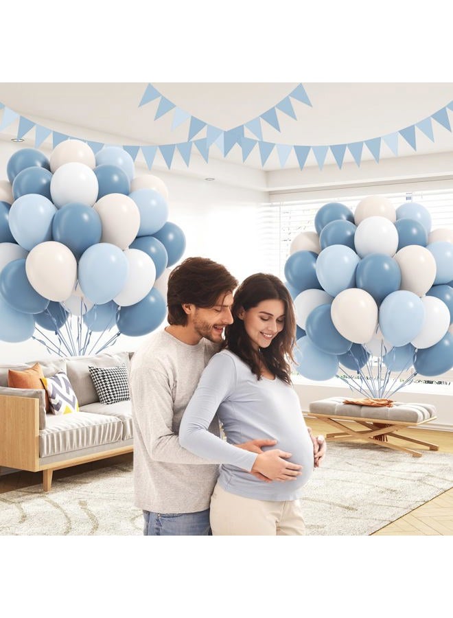 Leraqertra 60pcs Dusty Blue Balloons 12inch with Sand White Pastel Blue and White Balloons for Wedding Gender Reveal Baby Bridal Shower Birthday Party Decorations - Image 4