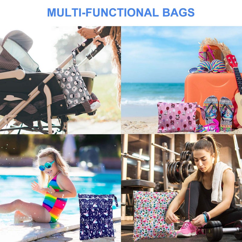 FLOCK THREE 4pcs Waterproof Wet Bag Reusable for Wet Clothes Baby Diapers Stroller Swimsuit Travel Reusable toiletries Pouch Small and Larger Electronics case 4 Pack (Windy Days) - Image 4
