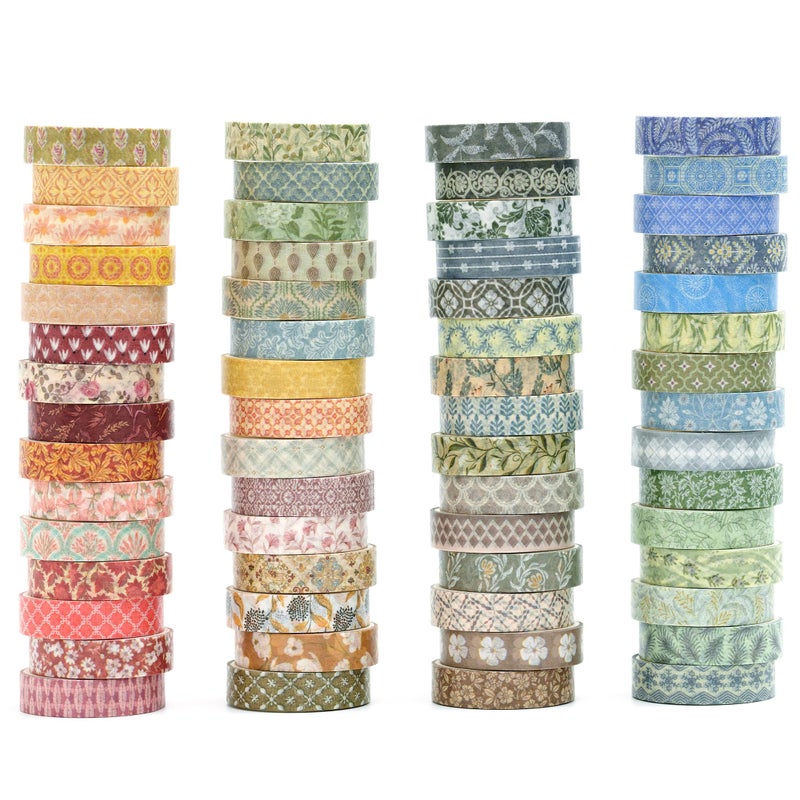 YUBX Basic Patterns Washi Tape Set 60 Rolls Geometric Elegance Decorative Skinny Masking Tapes for Arts, DIY Crafts, Journals, Planners, Scrapbook, Wrapping (Bygone Days) - Image 1