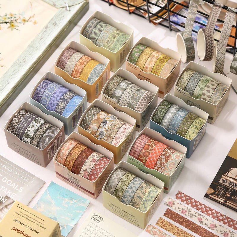 YUBX Basic Patterns Washi Tape Set 60 Rolls Geometric Elegance Decorative Skinny Masking Tapes for Arts, DIY Crafts, Journals, Planners, Scrapbook, Wrapping (Bygone Days) - Image 2