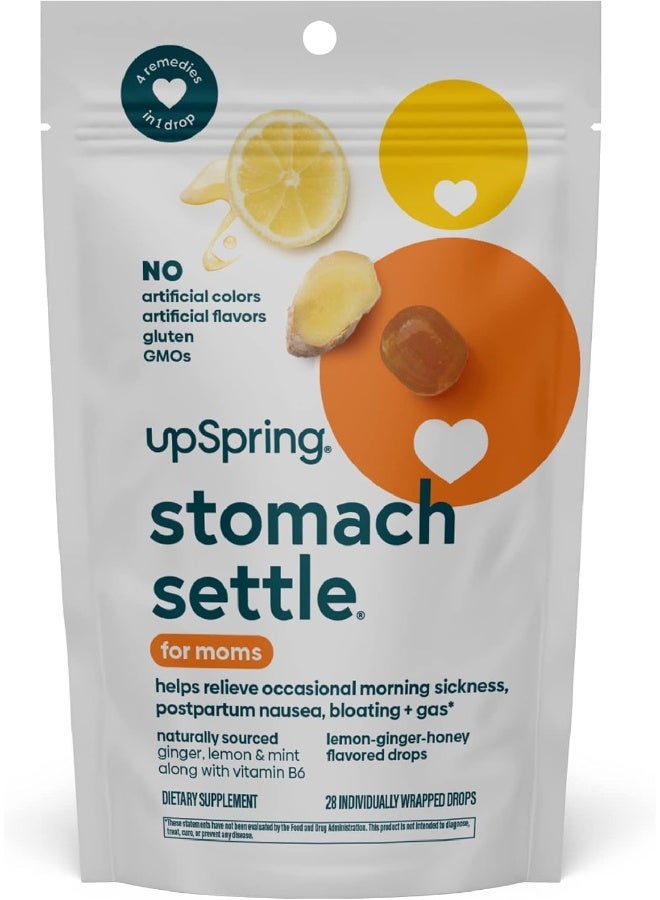 UpSpring قطرات أوبسبرين لتخفيف الغثيان في الصباح مع الزنجبيل والليمون والنعناع وB6، 28 قطعة - Image 1