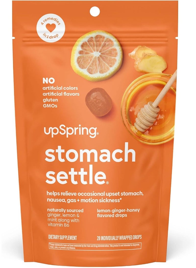 UpSpring Stomach Settle Drops for Morning Sickness Nausea Relief Drops with Ginger, Lemon, Spearmint, and B6, 28 Ct - Image 1