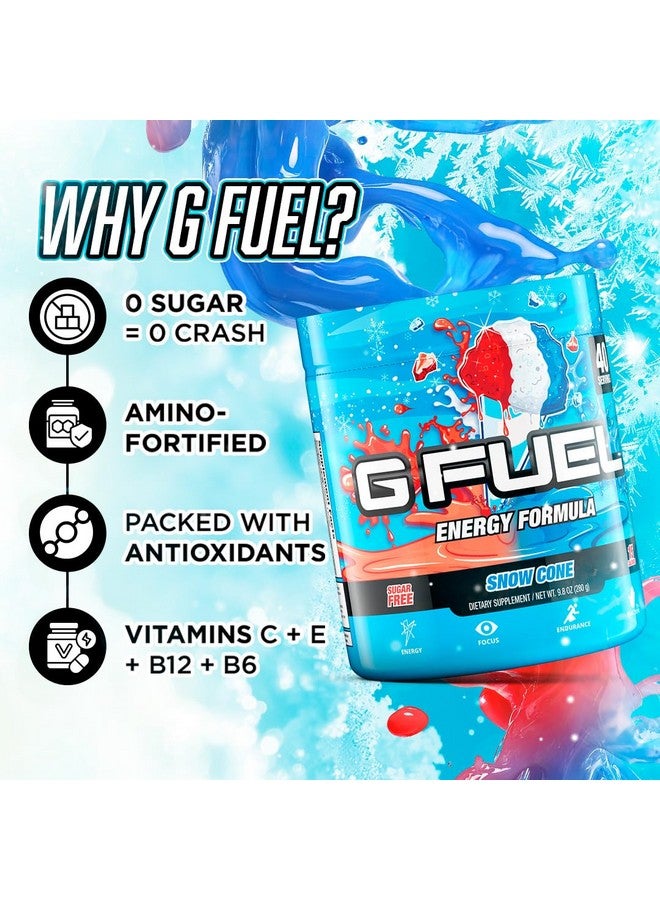 جي فيول مسحوق مشروب الطاقة G Fuel Snow Cone، مزيج كافيين قبل التمرين للألعاب، خالٍ من السكر، تركيز أمينو، فيتامينات ومضادات أكسدة، 9.9 أونصة (مخروط ثلجي، 40 حصة) - Image 4