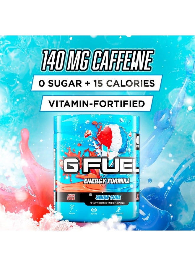جي فيول مسحوق مشروب الطاقة G Fuel Snow Cone، مزيج كافيين قبل التمرين للألعاب، خالٍ من السكر، تركيز أمينو، فيتامينات ومضادات أكسدة، 9.9 أونصة (مخروط ثلجي، 40 حصة) - Image 2