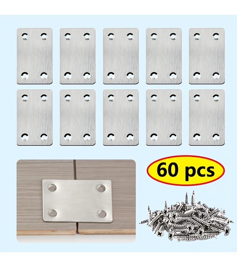 60Pcs Stainless Steel Angle Bracket Set with Screws for Furniture Shelves Cabinets - Image 3