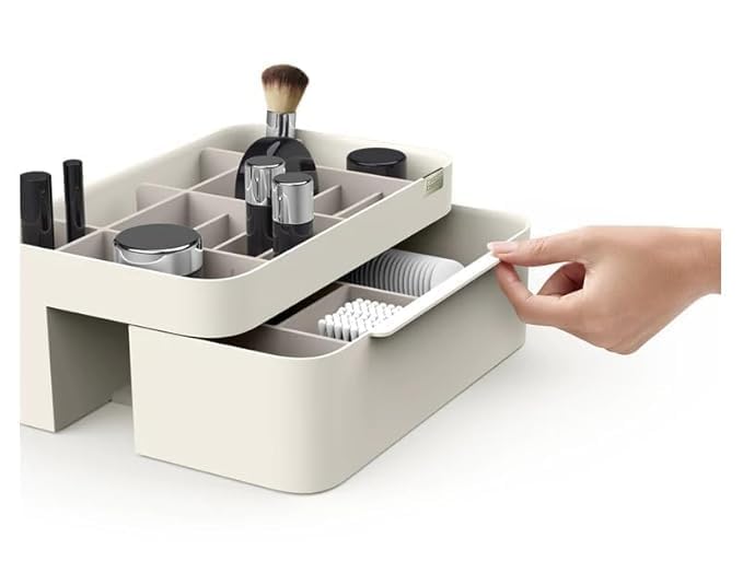 Shrux Table-Top Cosmetic and Makeup Organizer Box with Drawer | Girls and Women Makeup and Jwellery Organizer Vanity Case | Office Desk Stationary Organizer Box | Bathroom Cosmetic Caddy-1Pcs - Image 3