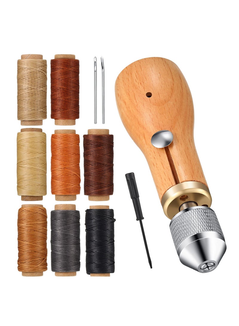 12 Pcs Sewing Awl Kit, Portable Leather Sewing Awl Kit, Straight and Bent Needles, Canvas Leather Sewing Awl Needle with Copper Handle, with Small Screwdriver for DIY Craft - Image 1