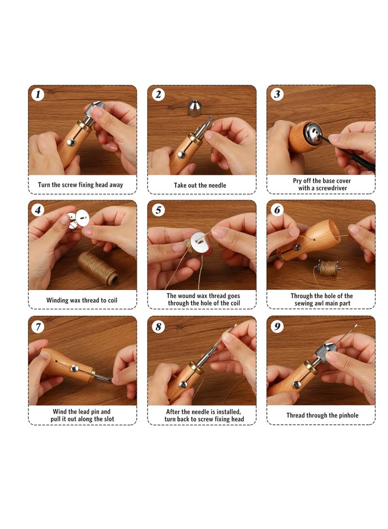 12 Pcs Sewing Awl Kit, Portable Leather Sewing Awl Kit, Straight and Bent Needles, Canvas Leather Sewing Awl Needle with Copper Handle, with Small Screwdriver for DIY Craft - Image 4