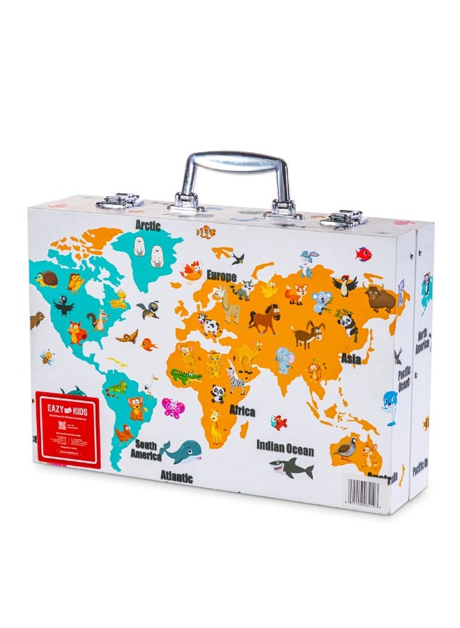 Eazy Kids Eazy Kids 152-Piece Art Set in World Map Themed Metal Case - Image 1