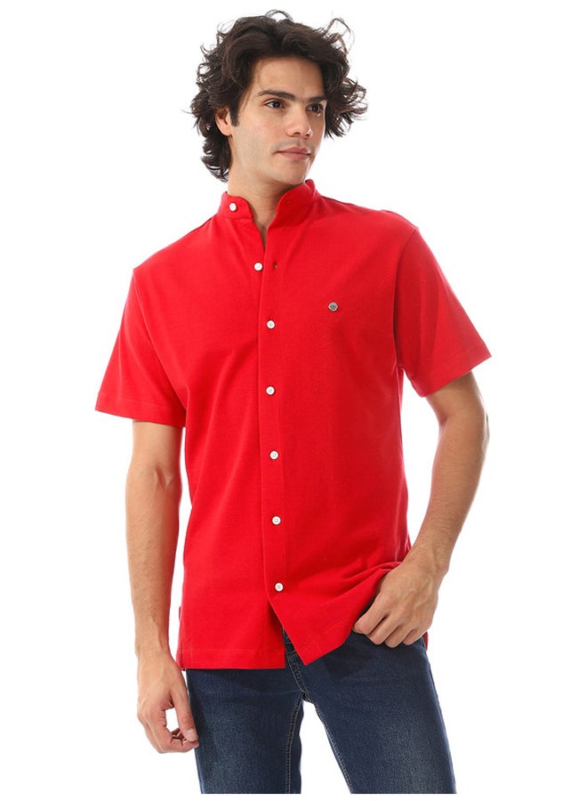 WHITE RABBIT Candy Red Mandarin Trendy Shirt  - Image 1