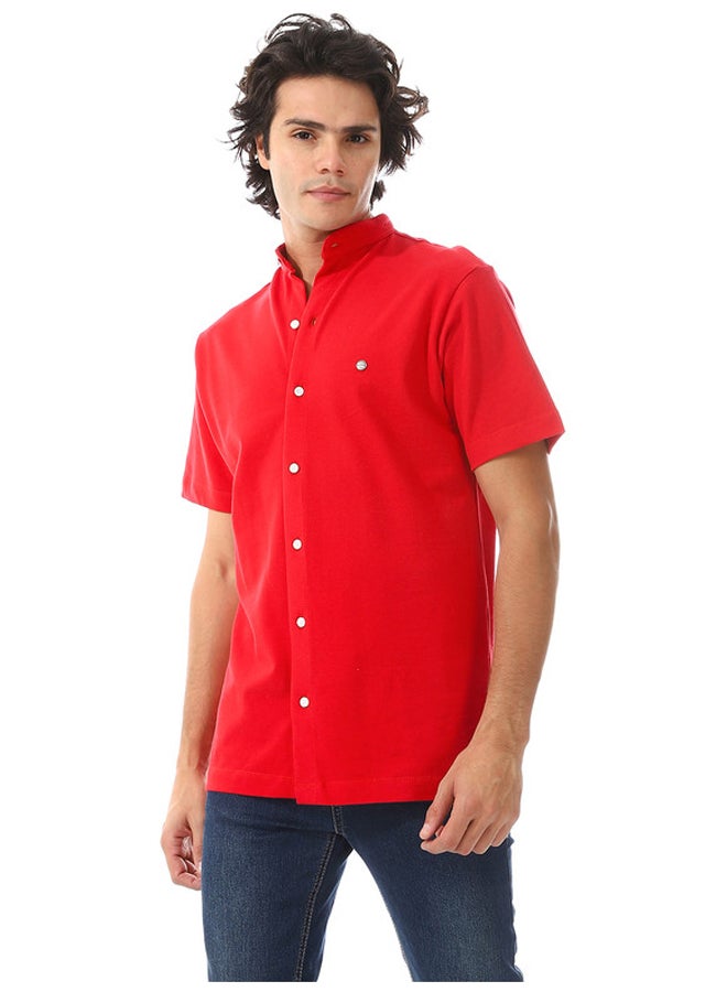 WHITE RABBIT Candy Red Mandarin Trendy Shirt  - Image 2