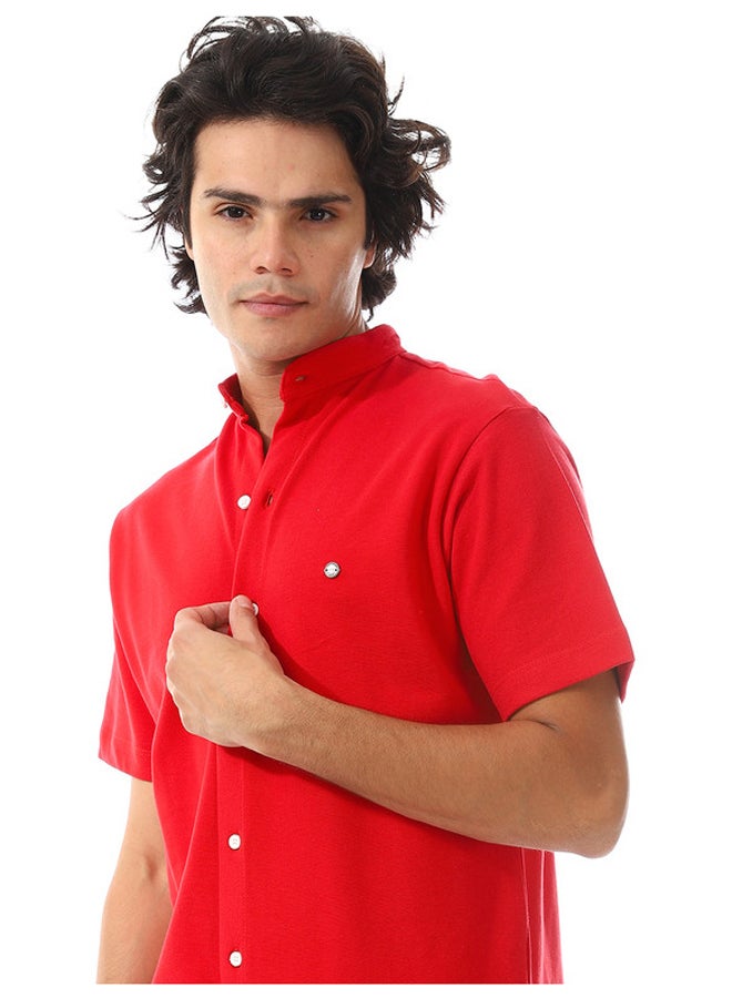 WHITE RABBIT Candy Red Mandarin Trendy Shirt  - Image 4