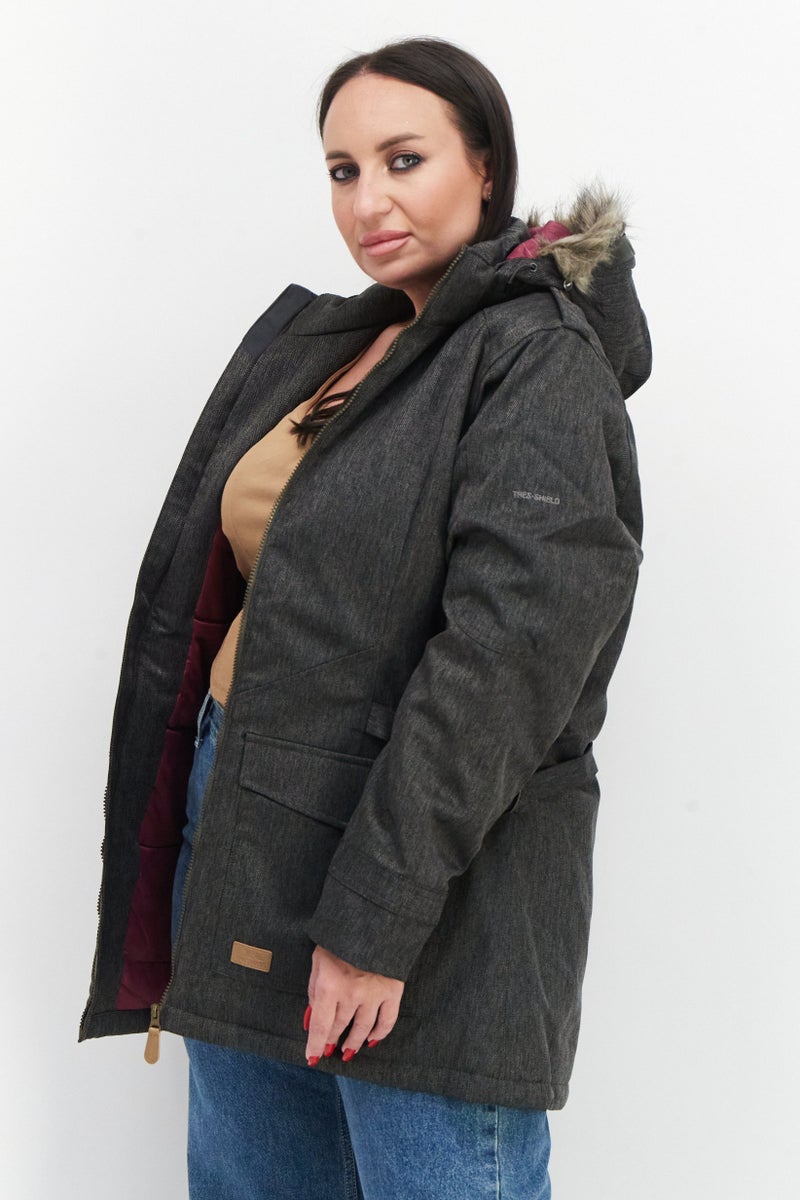 Trespass Women Hooded Textured Parka Jacket, Khaki - Image 3