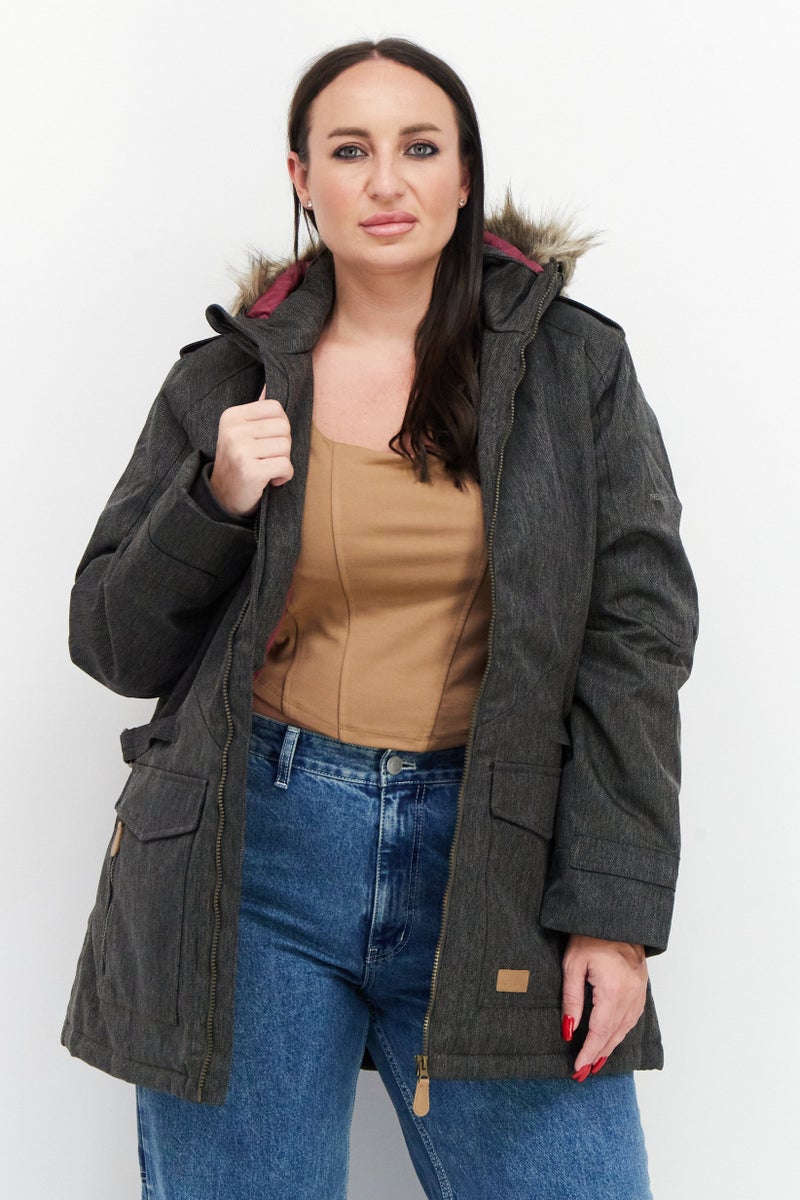 Trespass Women Hooded Textured Parka Jacket, Khaki - Image 1