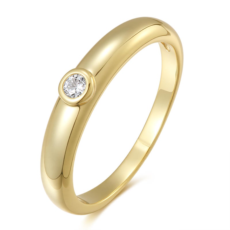 LEMON GRASS Bezel Set Round CZ Thin Dome Ring | Minimalist Stacking Band Signet Ring in Gold Size 6 - Image 1