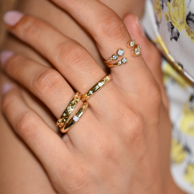LEMON GRASS Bezel Set Round CZ Thin Dome Ring | Minimalist Stacking Band Signet Ring in Gold Size 6 - Image 2