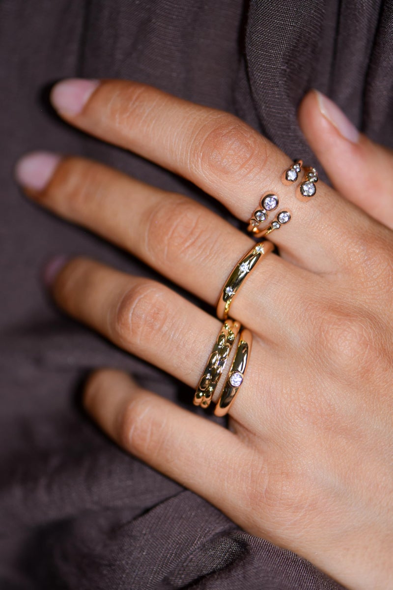 LEMON GRASS Bezel Set Round CZ Thin Dome Ring | Minimalist Stacking Band Signet Ring in Gold Size 6 - Image 3