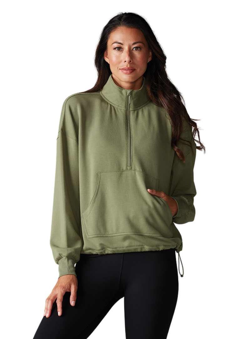 TAVI COZY HALF ZIP LIGHT OLIVE  - Image 1