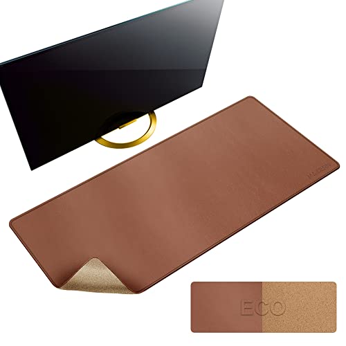 MAIDERN 40" x 16" Cork & Leather Desk Pad, Large XXL Mat, Full Mouse Pad, Reversible Protector for Gaming Home Office (Brown) - Image 1