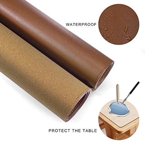 MAIDERN 40" x 16" Cork & Leather Desk Pad, Large XXL Mat, Full Mouse Pad, Reversible Protector for Gaming Home Office (Brown) - Image 4