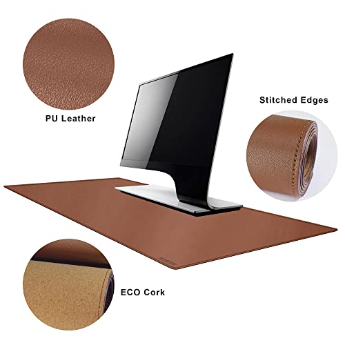 MAIDERN 40" x 16" Cork & Leather Desk Pad, Large XXL Mat, Full Mouse Pad, Reversible Protector for Gaming Home Office (Brown) - Image 3