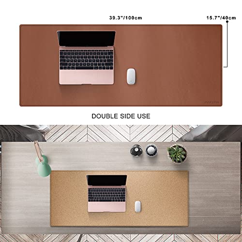 MAIDERN 40" x 16" Cork & Leather Desk Pad, Large XXL Mat, Full Mouse Pad, Reversible Protector for Gaming Home Office (Brown) - Image 2