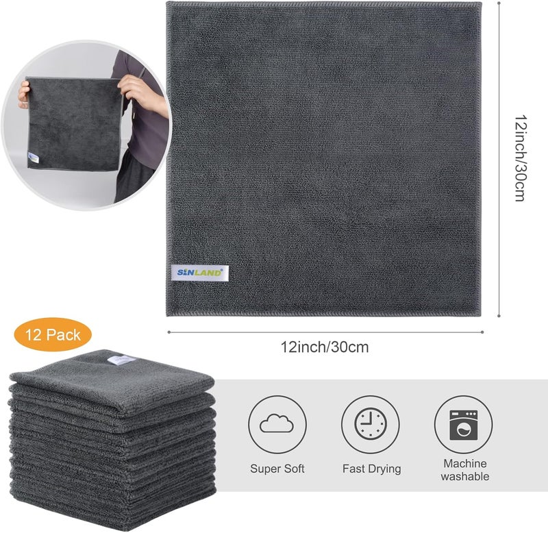 SINLAND Microfibre Cleaning Cloths Cleaning Microfibre Cloth Washing Cleaning Wipe Dusting 12 Pieces 30 cm x 30 cm - Image 2