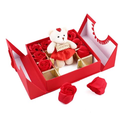 Saugat Traders Birthday Gift for Girlfriend, Boyfriend - Love Gift Box with 10 Red Rose and Small Soft Toy - Valentine Day - Anniversary - Rose Day Gift Set - Image 1