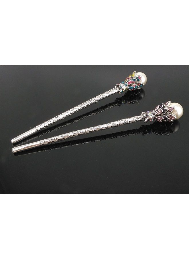 Yueton Pack of 2 Vintage Rhinestone Pearl Hair Stick Vintage Hair Chopsticks Hairpin Chignon Pin (Pink+Colorful) - Image 2