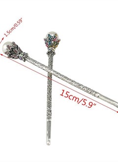 Yueton Pack of 2 Vintage Rhinestone Pearl Hair Stick Vintage Hair Chopsticks Hairpin Chignon Pin (Pink+Colorful)  - Image 3