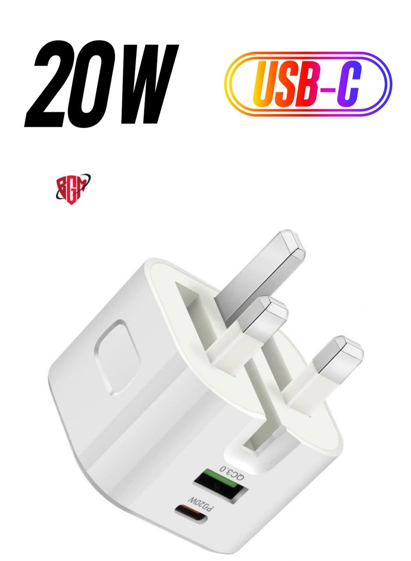 BGM USB C Charger, 20W Fast Charge Wall Plug, 2 Ports PD&QC 3.0 Fast Charger Plug Compatible for iPhone 13/13 Pro 12/12 Pro/12 Pro Max/11/XS/XR, iPad, Galaxy, Huawei etc  - Image 1