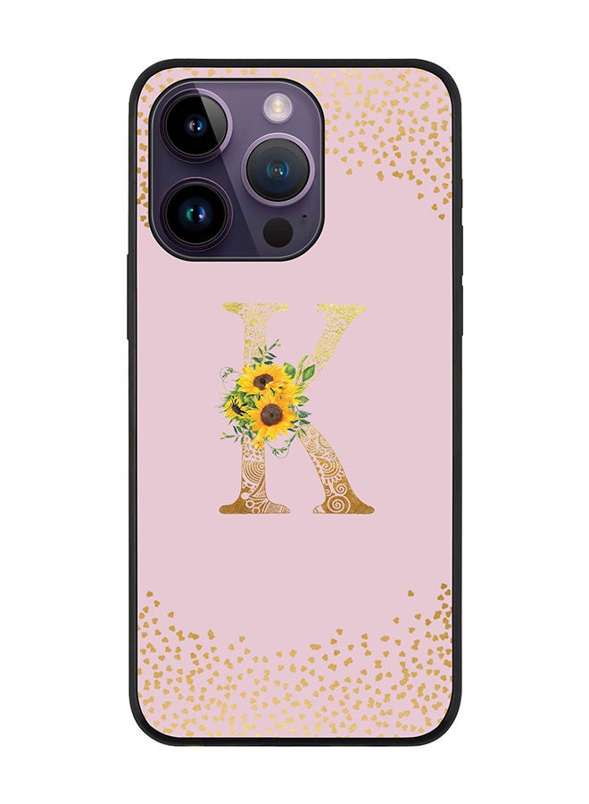 Stylizedd Rugged Black edge case for Apple iPhone 14 Pro Slim fit Soft Case Flexible Rubber Edges Anti Drop TPU Gel Thin Cover - Custom Monogram Initial Letter Floral Pattern Alphabet - K (Pink ) - Image 1