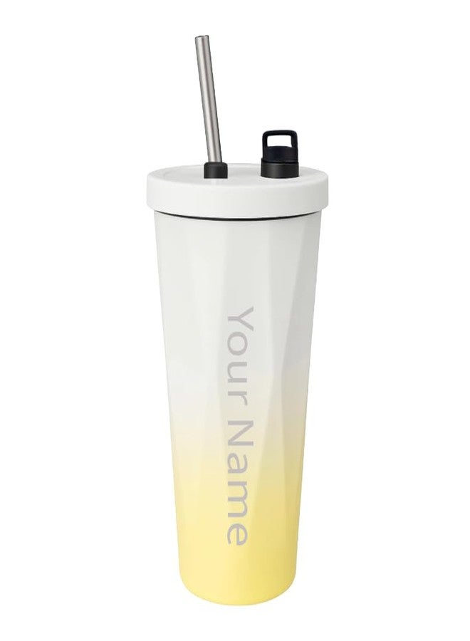 Wosta 600ML Tumbler with Lid and Retractable Straw | Stainless Steel Water Tumbler Sipper Insulated Hot and Cold with Leak Proof Cup Coffee Mug Cupholder for Gym Office Travelling. (Yellow Gradient) - Image 1