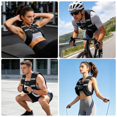 Zikopomi 30Lb Weighted Vest Men, 8lbs/12lbs/16lbs/20lbs/25lbs/30lbs Weight Vest with Reflective Stripes for Workout, Strength Training, Running, Fitness, Muscle Building, Weight Loss, Weightlifting - Image 4