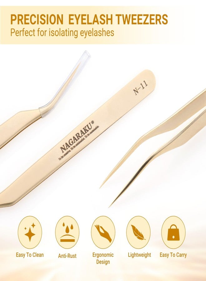 NAGARAKU Tweezers for Eyelash Extensions Curved Lash Tweezers Precision Pinzas Professional Easy Fanning Stainless Steel Precise Long Tip Pointy Make Fans for Lashes Isolation (N-11) - Image 4