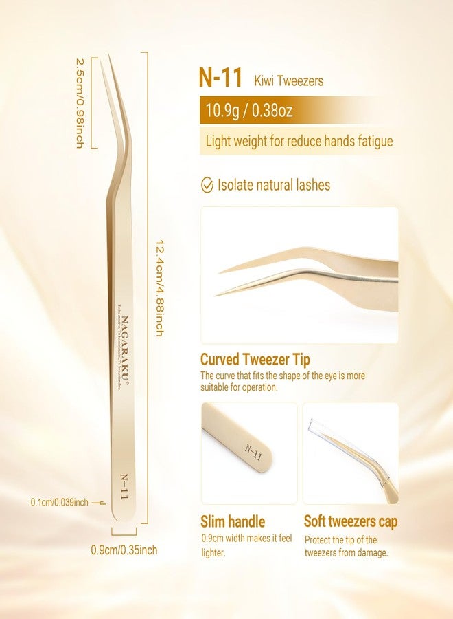 NAGARAKU Tweezers for Eyelash Extensions Curved Lash Tweezers Precision Pinzas Professional Easy Fanning Stainless Steel Precise Long Tip Pointy Make Fans for Lashes Isolation (N-11) - Image 2