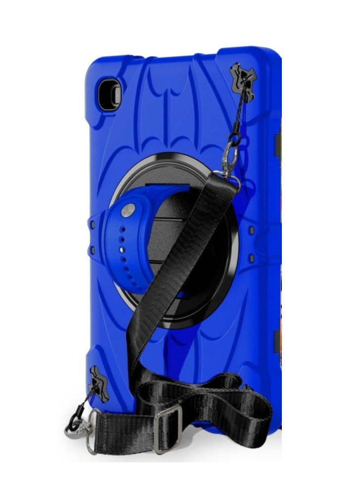 Heavy Duty Shockproof TPU Case Compatible with Samsung Galaxy Tab A7 Lite 8.7 inch 2023 Model Drop Resistant Shockproof Protective Cover with Rotating Kickstand + Handle + Shoulder Strap (Blue with Black) - Image 1