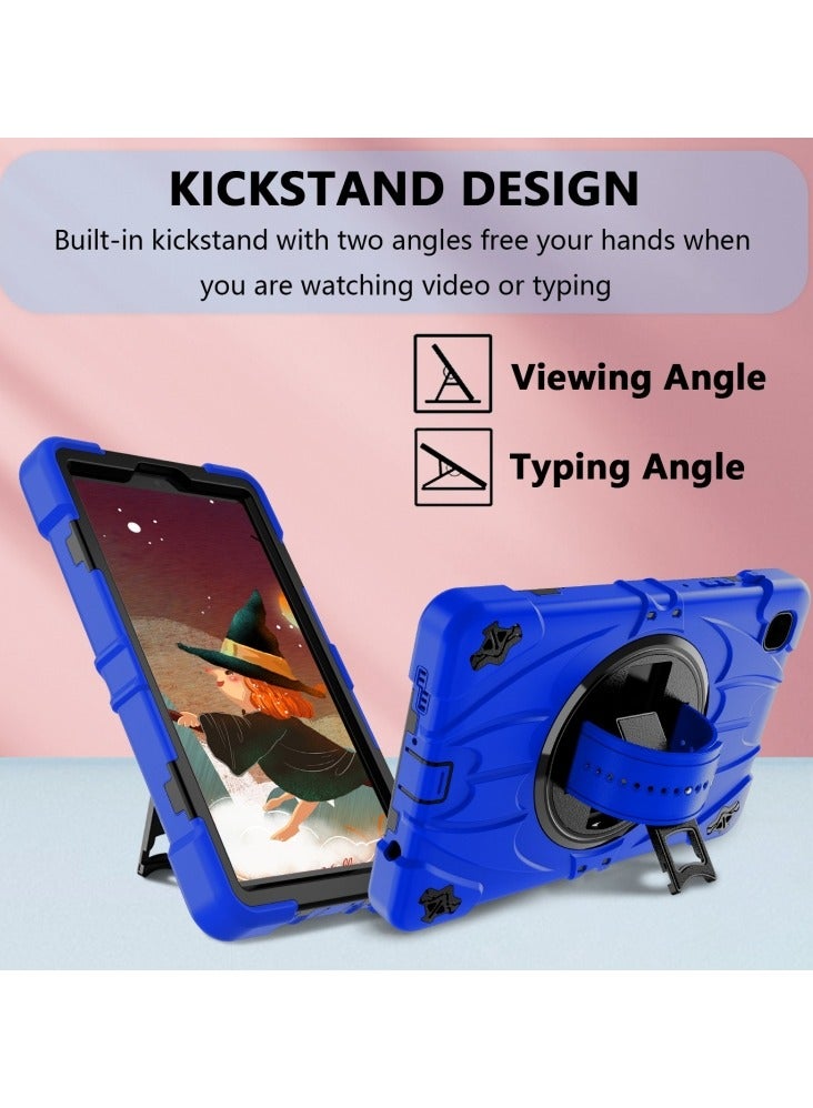 Heavy Duty Shockproof TPU Case Compatible with Samsung Galaxy Tab A7 Lite 8.7 inch 2023 Model Drop Resistant Shockproof Protective Cover with Rotating Kickstand + Handle + Shoulder Strap (Blue with Black) - Image 5